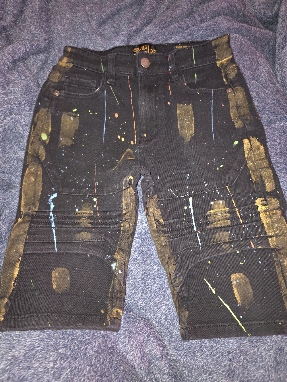 Kids Black Paint-Splatter Shorts with Colorful Accents